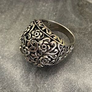 Sterling Silver Floral Rose Dome Statement Ring